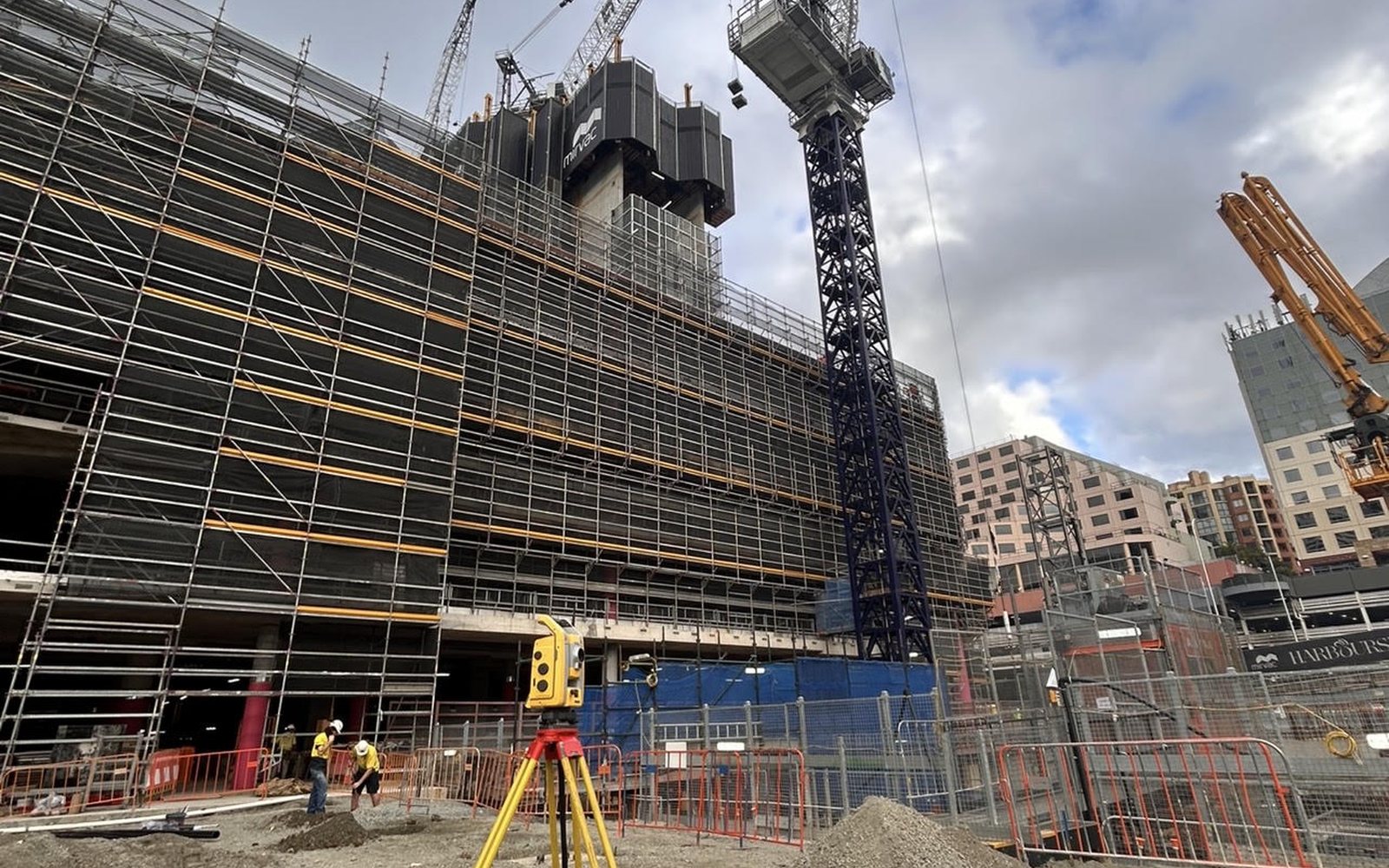 Survey instrument positioned on the Harbourside construction site
